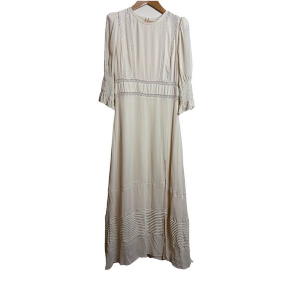 Reformation Dresses & Skirts - Reformation Cream Colored Eyelet Detail Merrit Dress Long Slit Side Size 8